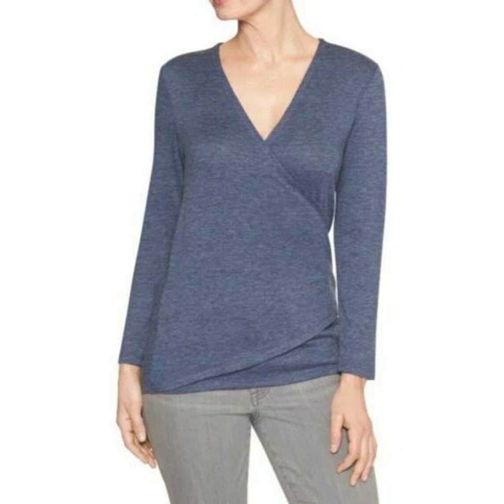 Gap Women's Softspun Wrap Tee 7/8 Sleeve Top Blouse Blue‎ Sz XS